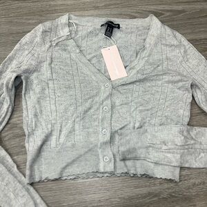 Streetwear Society Gray Button-Up V Neck POintelle Cardigan